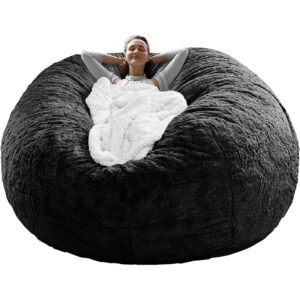 Bag Chair Coverit Was Only A Cover, Not A Full Bean Bag Chair Cushion,Big Round Soft Fluffy PV Velvet Sofa Bed Cover, Living Room Furniture, Lazy Sofa Bed Cover,5ft Black